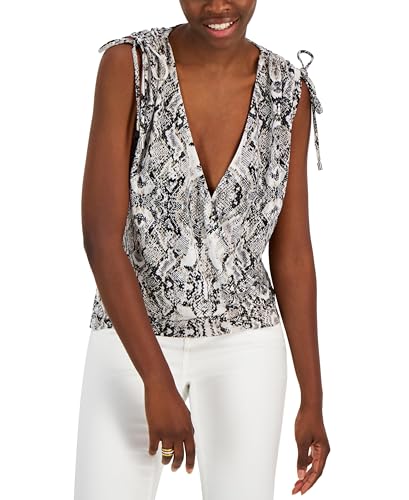 INC International Concepts Womens Snake Print Ruched Shoulder Surplice Top