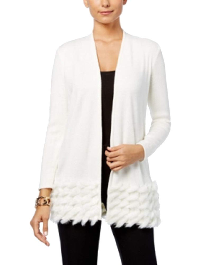 Alfani Petite Faux Fur Trim Cardigan
