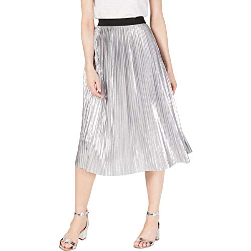 Pull On Metallic Pleated Midi Skirt