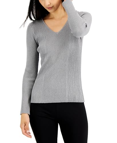 Alfani Womens Metallic Ribbed V Neck Sweater