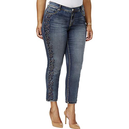 Plus Size Tummy Control Embroidered Skinny Jeans