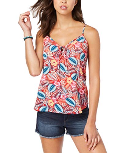 Juniors' Printed Lace-Up Tank Top