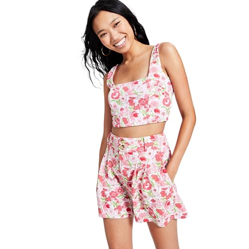 Bar III Floral Print Crepe Bralette Cropped Top