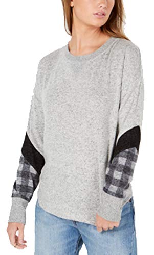 Hippie Rose Juniors Plaid Sleeve Hacci Sweater