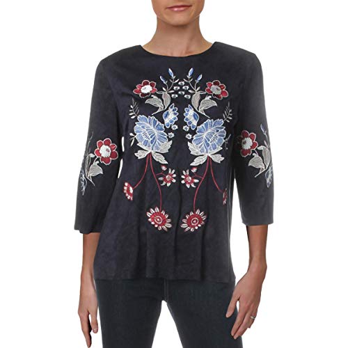 Charter Club Embroidered Faux Suede Top