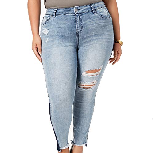 Celebrity Pink Trendy Plus Size Destructed Raw Hem Skinny Jeans