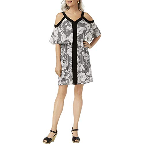 NY Collection Petite Printed Cold Shoulder Popover Dress