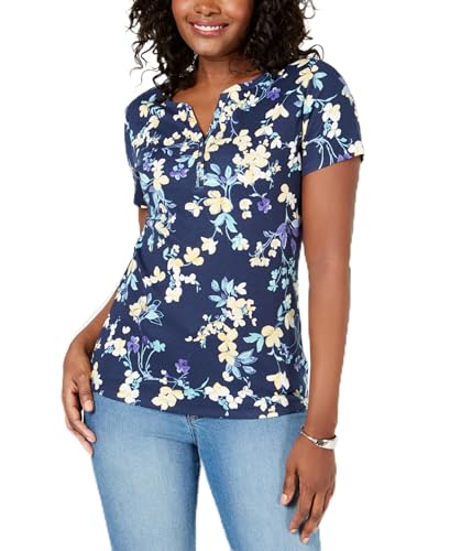Karen Scott Short Sleeve Floral Print Henley