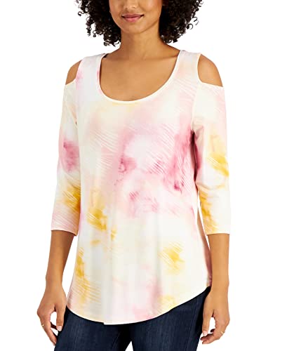JM Collection Tie Dyed Cold Shoulder Top