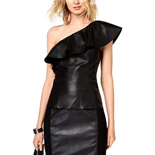 Faux Leather One Shoulder Top Deep Black S