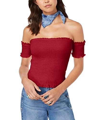 Juniors' Smocked Off-The-Shoulder Crop Top