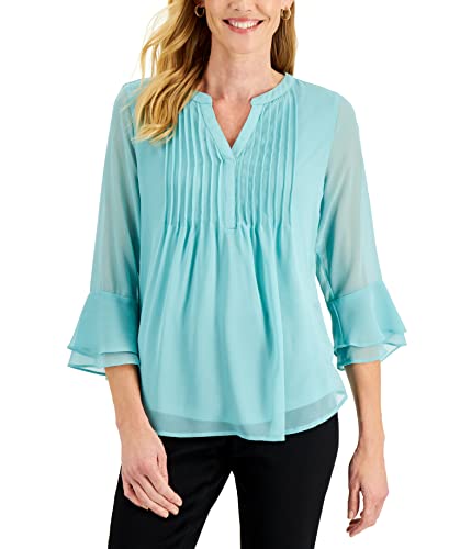 Charter Club Double Ruffle Solid Pintuck Top