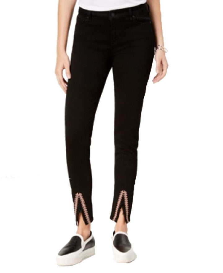 Celebrity Pink Juniors Embroidered Slit Hem Skinny Jeans