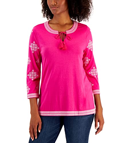 Charter Club Petite Embroidered Tie Neck Top