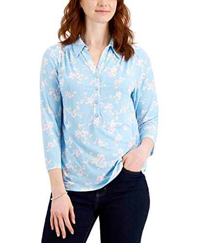 Charter Club Floral Print 3/4 Sleeve Knit Top
