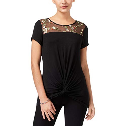 NY Collection Twist Front Illusion Contrast Top