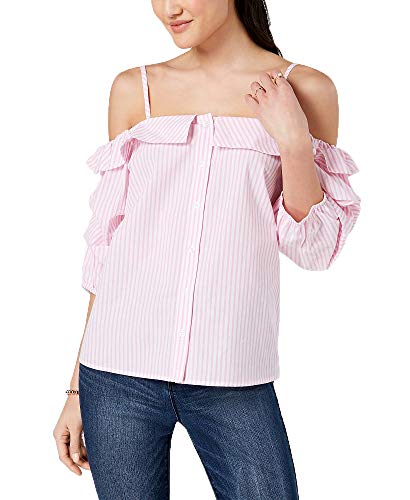 Ultra Flirt By Ikeddi Juniors Striped Off The Shoulder Button Front Blouse