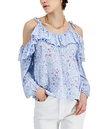 INC International Concepts Ruffle Trim Cold Shoulder Blouse