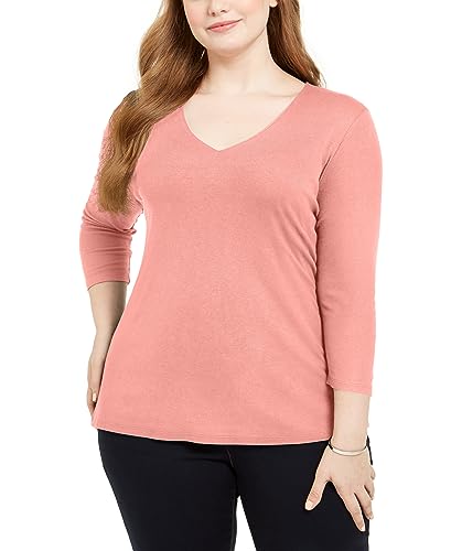 INC International Concepts Plus Size Ribbed V Neck Top