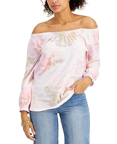 Style & Co Cotton Printed Off The Shoulder Top
