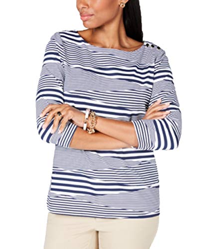 Charter Club Button Shoulder Striped Top
