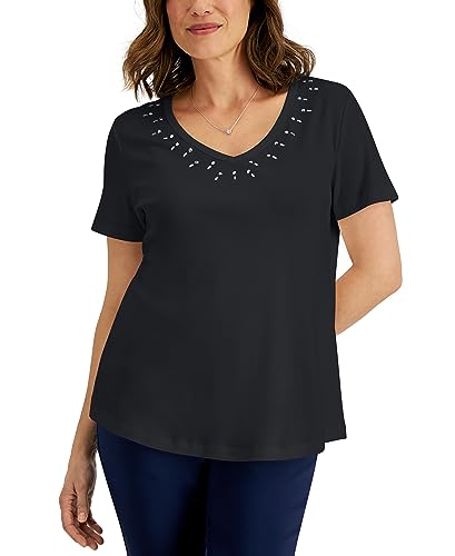 Karen Scott Womens Cotton Studded V Neck Top