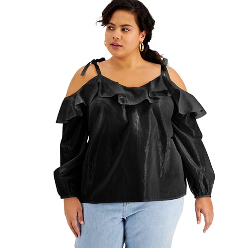 Inc International Concepts Plus Size Ruffled Cold-Shoulder Blouse