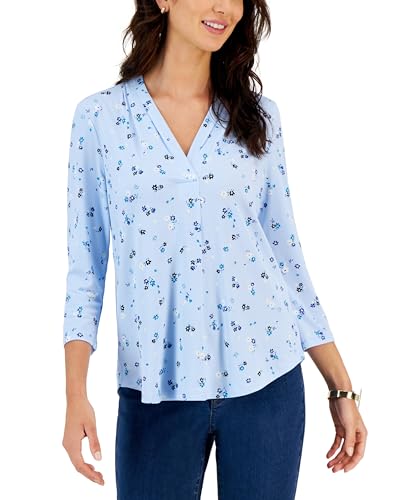 Charter Club Petite Printed 3/4 Sleeve Blouse