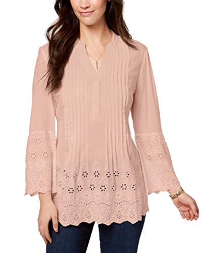 Style & Co Petite Cotton Eyelet Split Neck Top