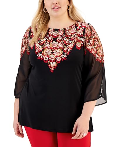 Plus Size Printed Split-Sleeve Tunic