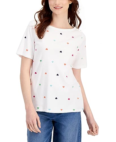 Charter Club Womens Cotton Heart Print Top