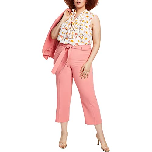 Bar III Plus Size Belted Textured Crepe Pants