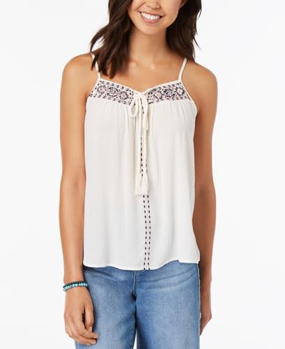 Juniors' Embroidered Tie-Front Tank Top