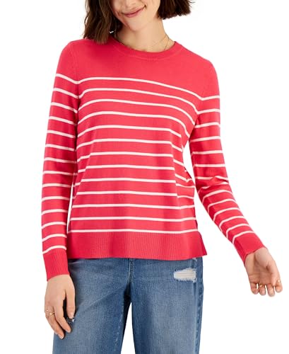 Style & Co Petite Striped Crew Neck Sweater