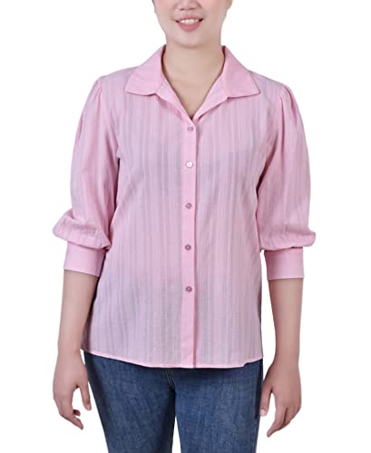 Petite 3/4 Puff Sleeve Cotton Jacquard Blouse