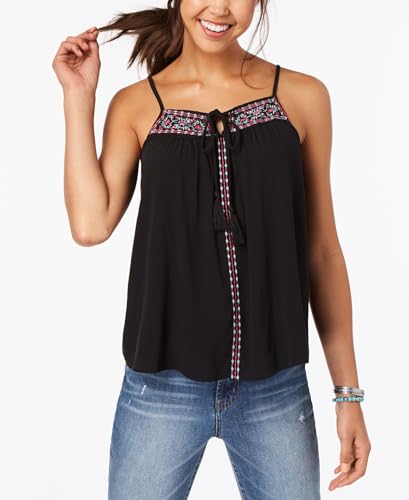 Juniors' Embroidered Tie-Front Tank Top