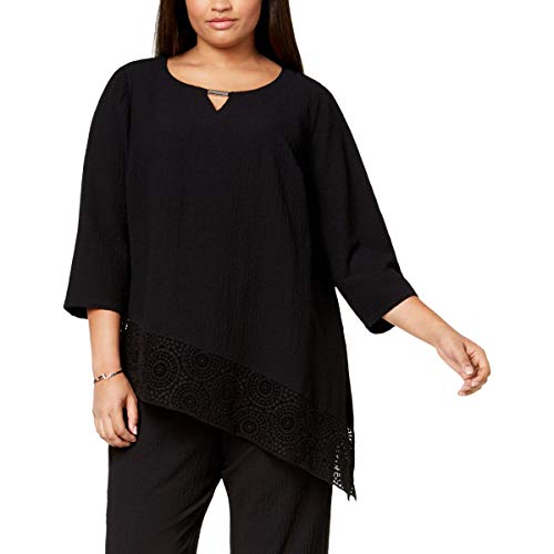JM Collection Plus Size Crinkle Crochet Hem Top