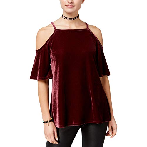 Juniors' Velvet Cold-Shoulder Top
