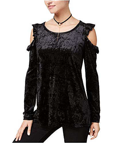 Juniors' Velvet Cold-Shoulder Top