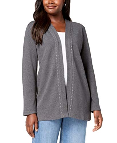 Karen Scott Cotton Studded Open Front Cardigan