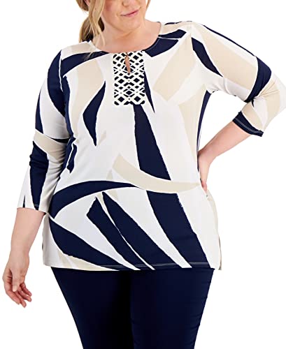 JM Collection Plus Size Printed Y Neck Top
