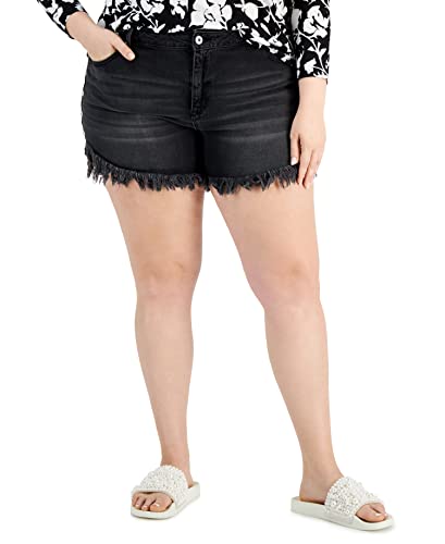 INC International Concepts Plus Size Studded Frayed Hem Denim Shorts