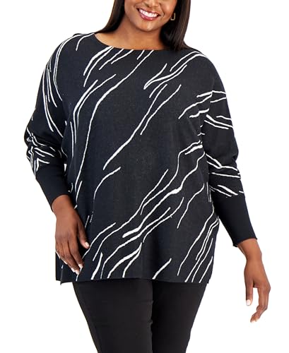 Plus Size Printed Boat-Neck Sweater