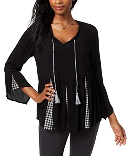 Gingham-Detail Peasant Top