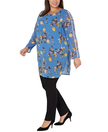 Plus Size Racer-Stripe Floral-Print Tunic