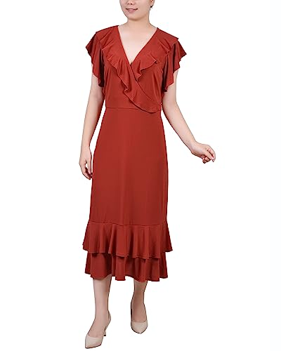Petite Flutter Sleeve Ruffle Midi Dress