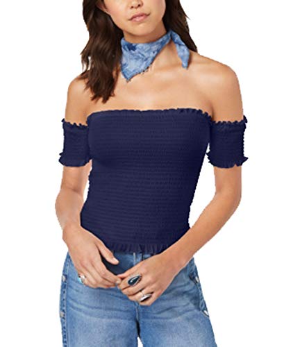 Juniors' Smocked Off-The-Shoulder Crop Top