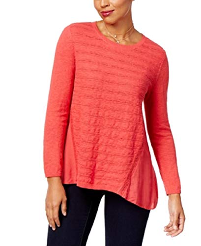 Style & Co Petite Cotton Pointelle Knit High Low Sweater