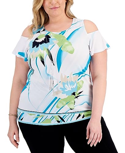 JM Collection Plus Size Floral Cold-Shoulder Top