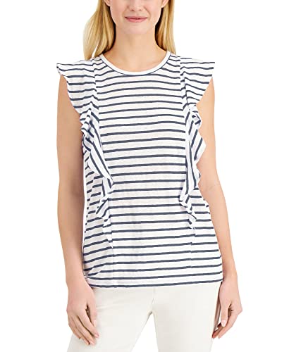 Charter Club Linen Striped Ruffled Top